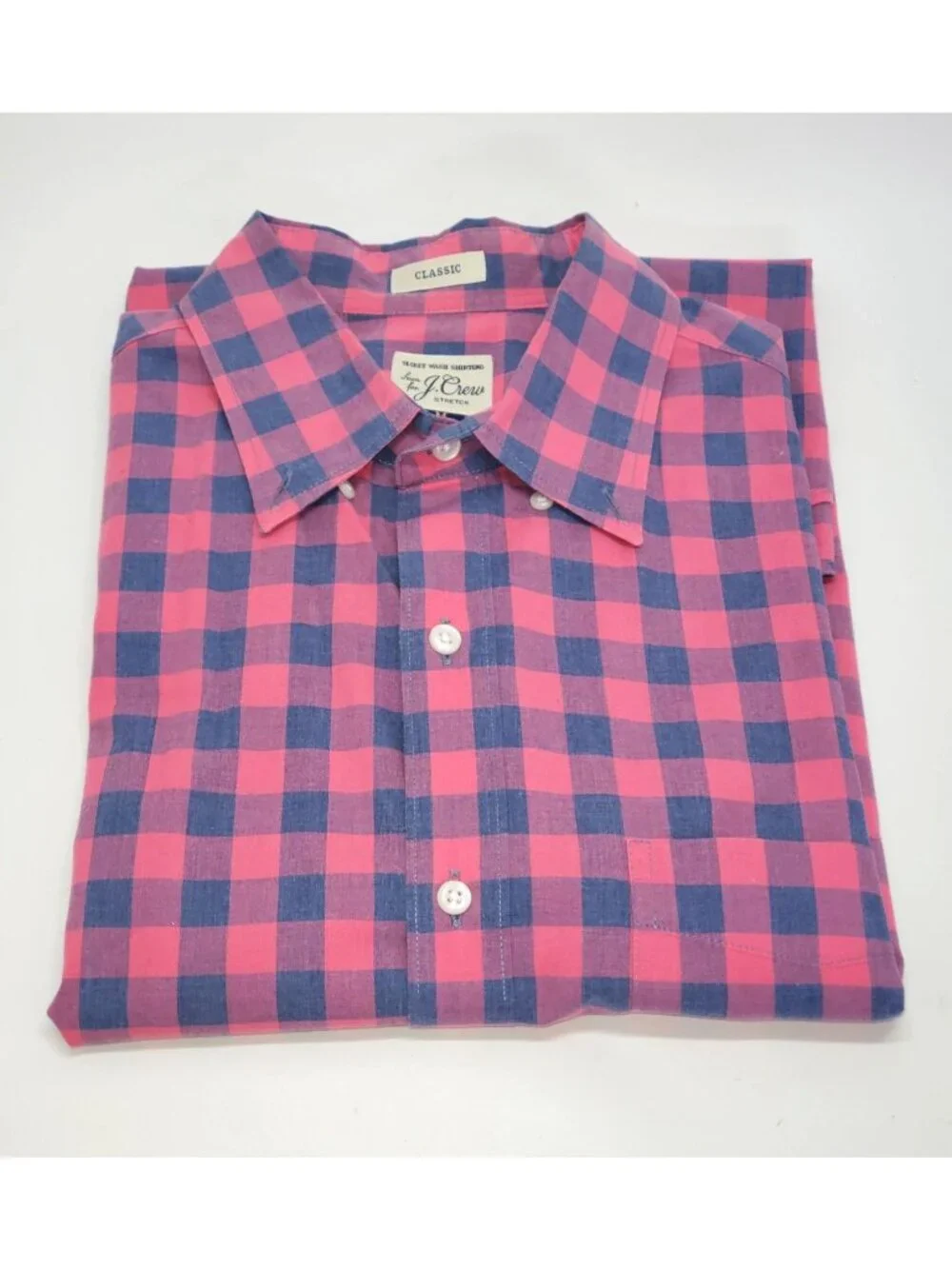 J. Crew Men's Red Blue Cotton Plaid Short Sleeve Classic Button Up Shirt Size M